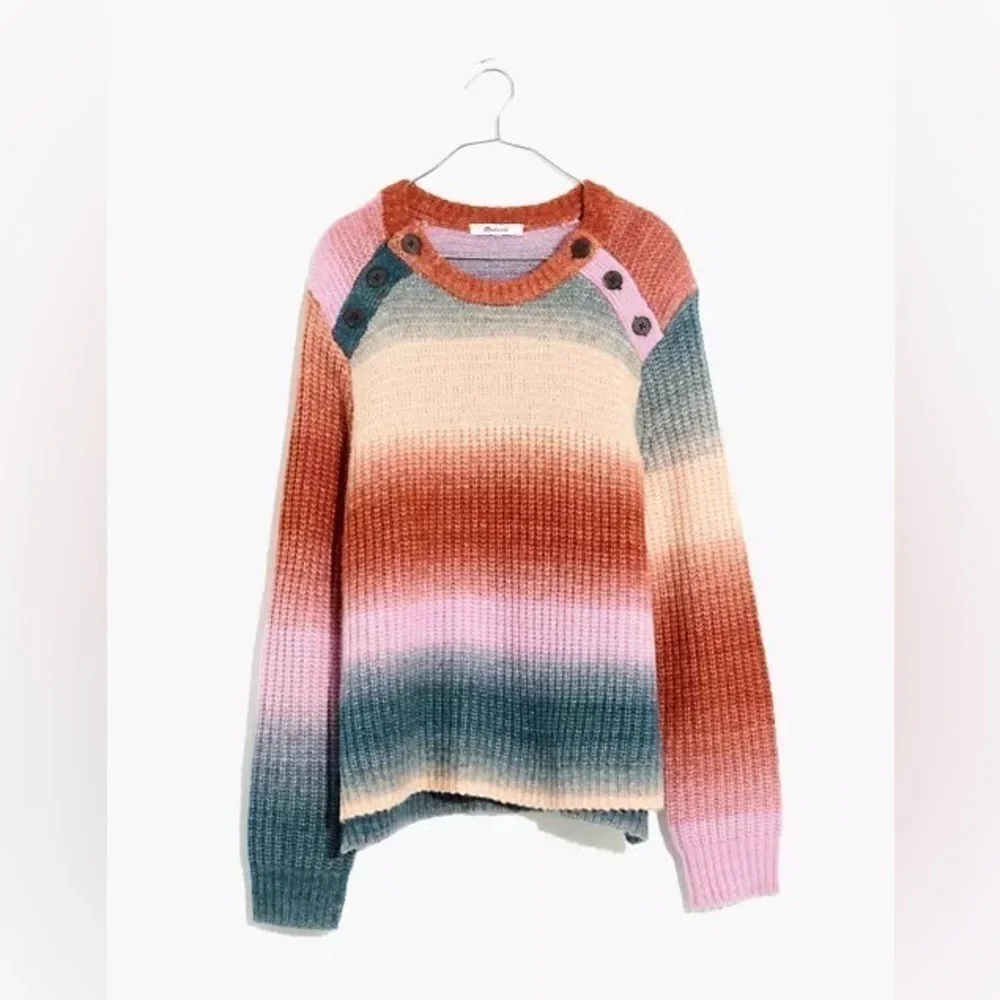 Madewell Fall 2021 Space-Dyed Button-Shoulder Pullover Sweater Small Wool Alpaca
